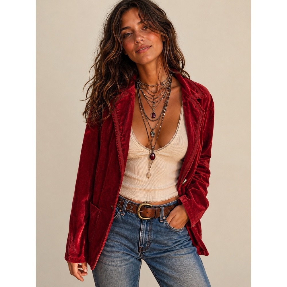 Karen Scott Dark Red Corduroy Blazer Jacket Womens L Boho Academia Retro